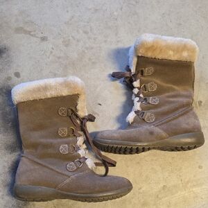 Sporto Brown Faux Suede Fur-Trim Lace-Up Winter Boots